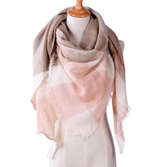 C.C. Boutique Accessories - 1 LEFT!! Tan & Blush Pink Check Blanket Scarf